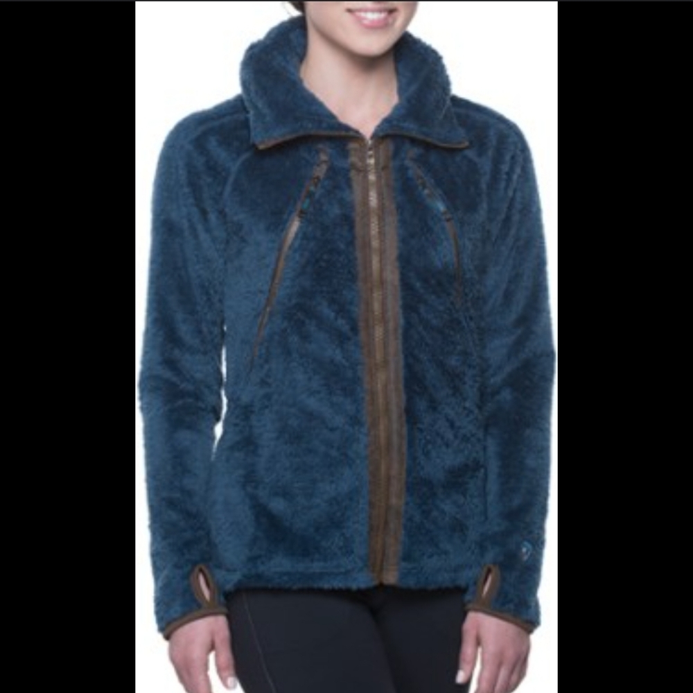 Kuhl Flight Fleece Blue Outdoor Hiking Convertible Collar Hood Women L Jacket